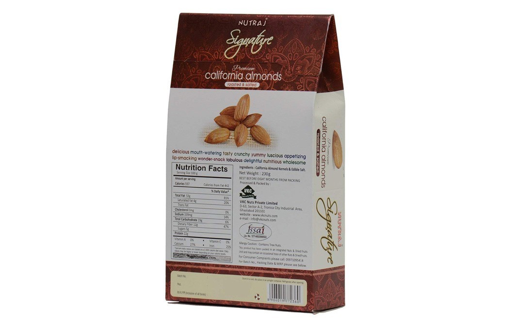 Nutraj Signature Premium California Almonds, Roasted & Salted   Box  200 grams